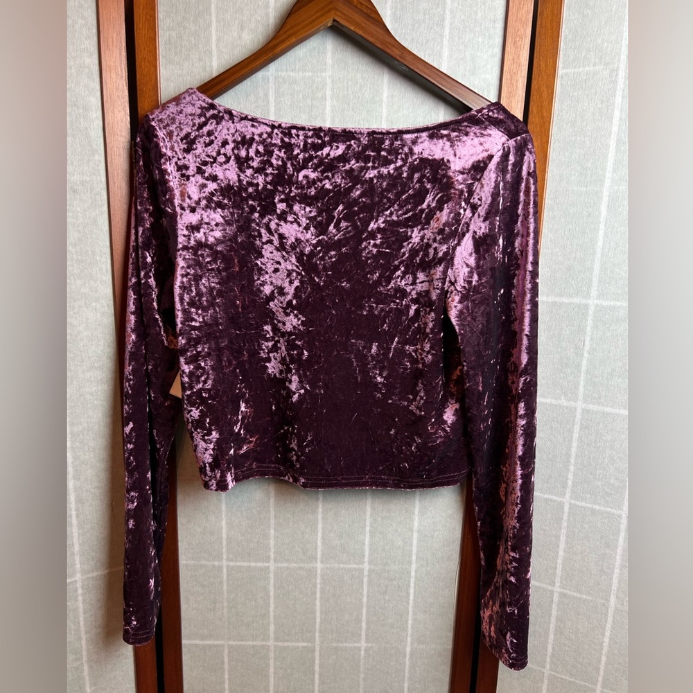 Abound Crop Top Scoop Neck Women Size L Purple Long Sleeve - Picture 4 of 5